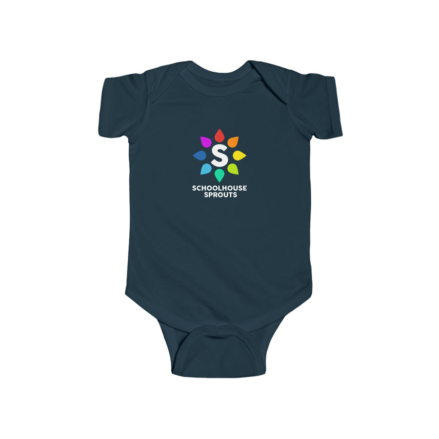 Schoolhouse Sprouts Navy Rainbow Logo Baby Onesie