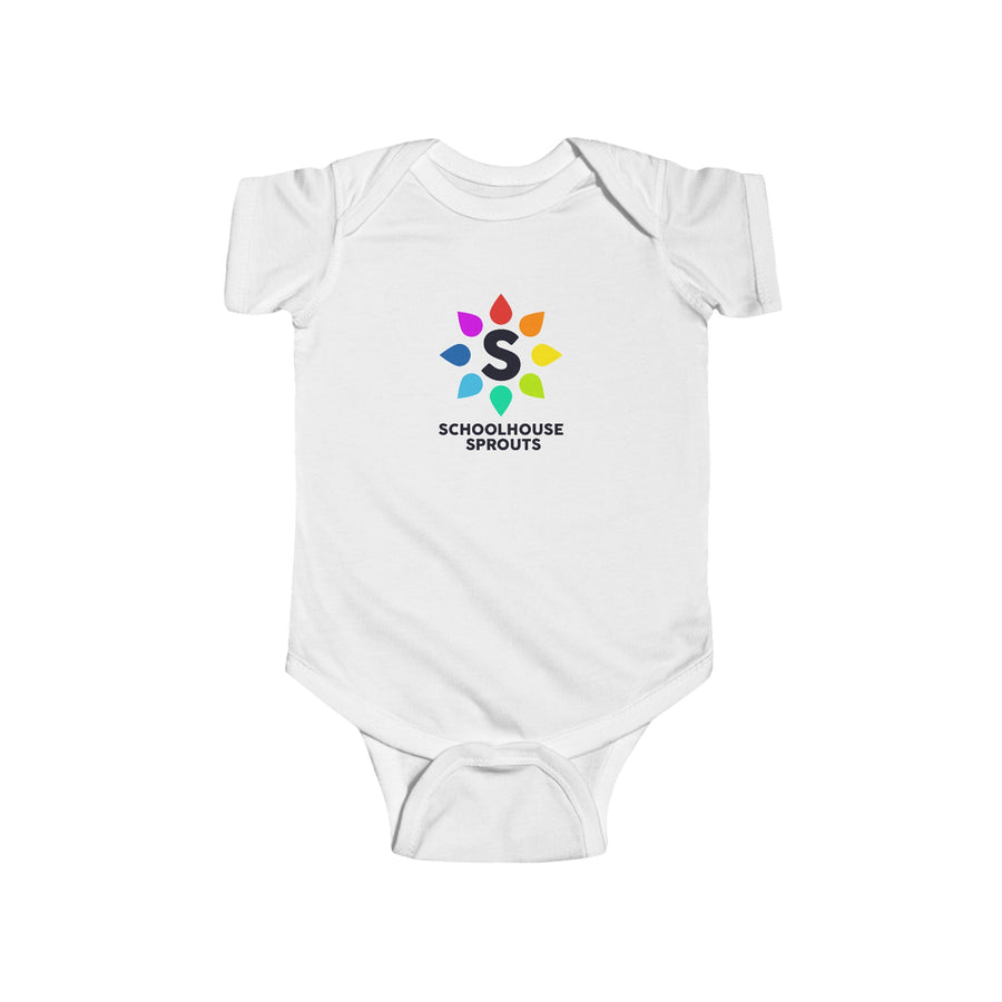 Schoolhouse Sprouts White Rainbow Logo Baby Onesie