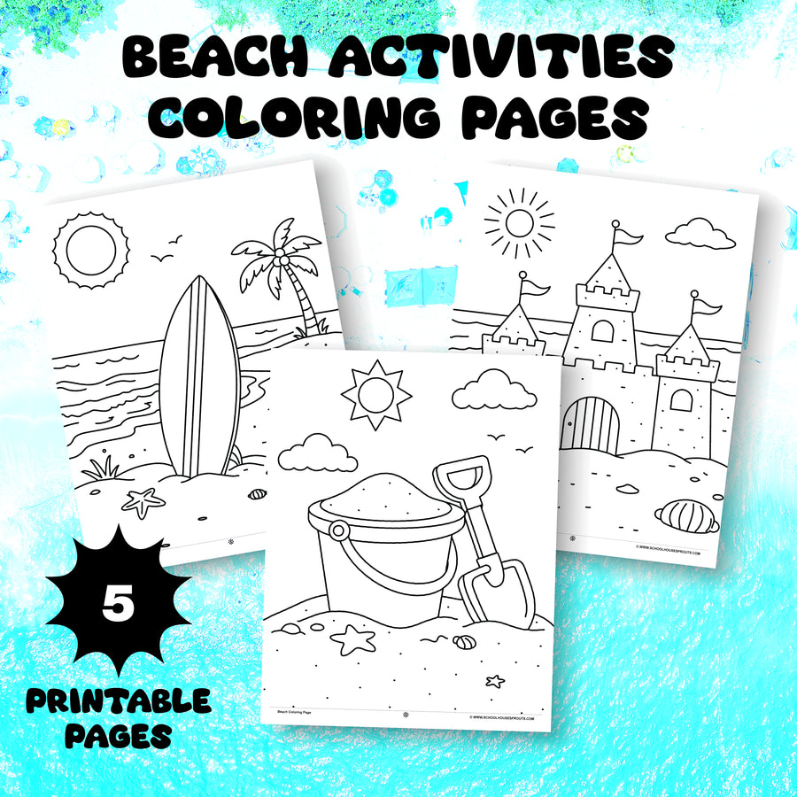 Beach Activities Coloring Pages – 5 Printable Pages