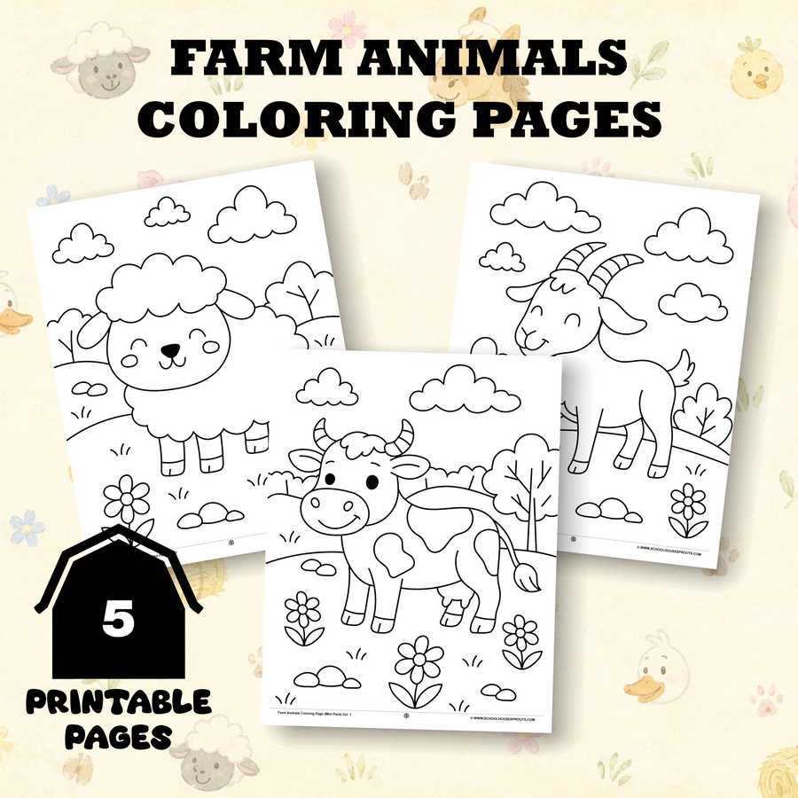 Farm Animal Coloring Pages Mini Pack (5 Printable Pages)