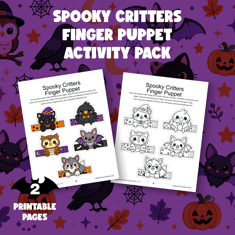 Spooky Critters Finger Puppet Activity Pack — Vol. 1