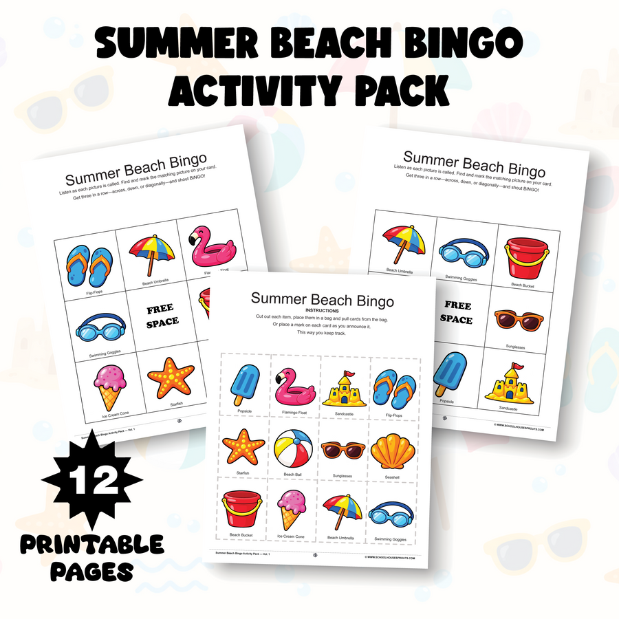 Summer Beach Bingo Activity Pack — Vol. 1
