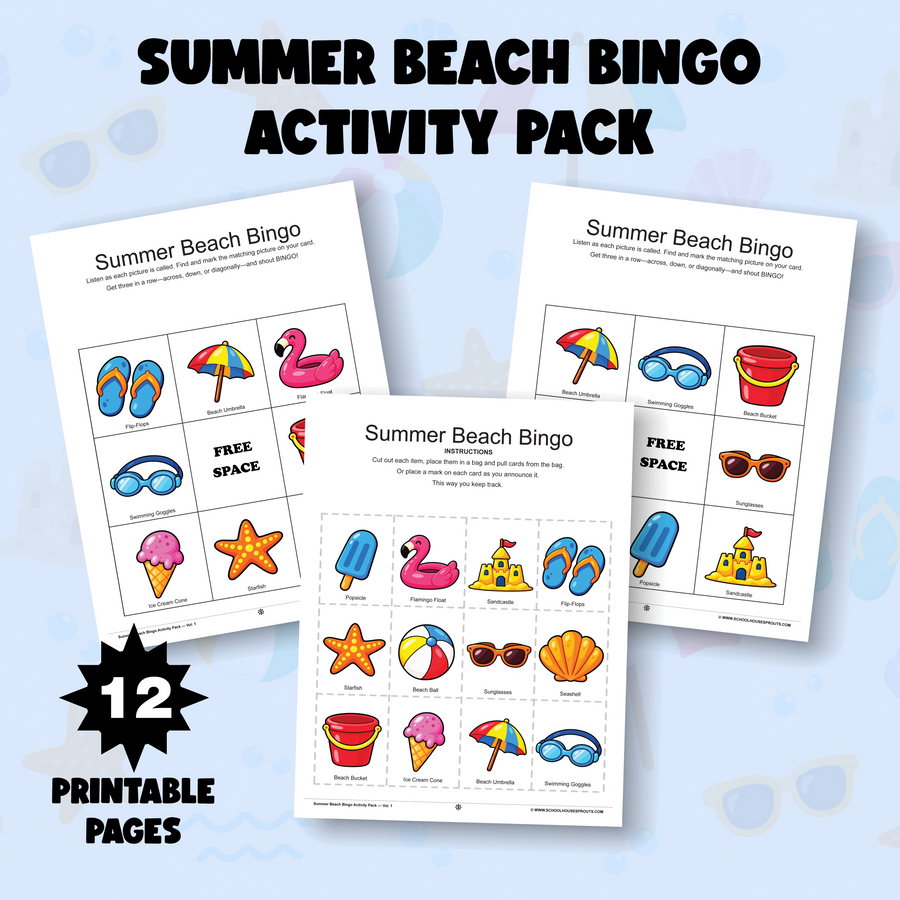 Summer Beach Bingo Activity Pack — Vol. 1